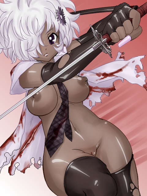 cell **** red Tan anime girl with white hair